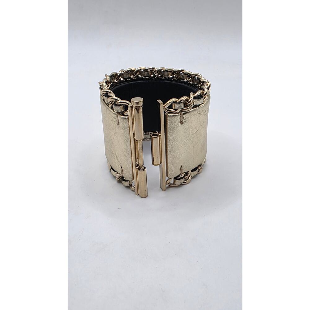 Chanel Gold-tone Leather Interlocking CC Wide Bracelet - Picture 3 of 16